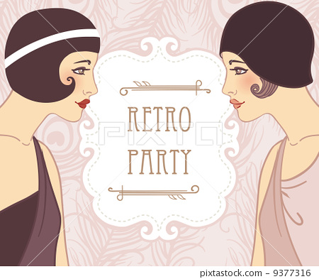 图库插图: flapper girl: retro party invitation design.