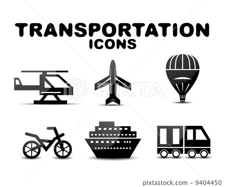 black glossy transportation icon set