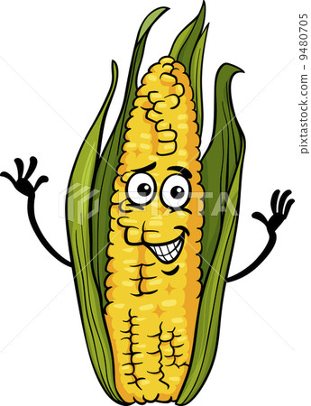 stock illustration: funny corn on the cob cartoon illustration