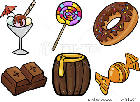 插图素材: sweet food objects cartoon illustration set