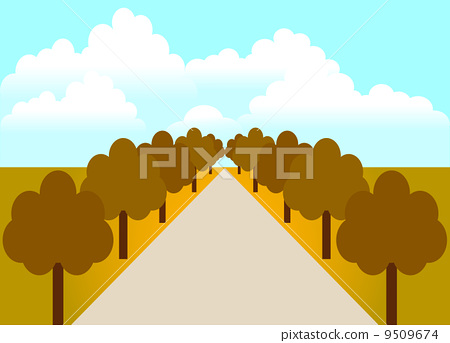 stock illustration: tree-lined road, vector, vectors