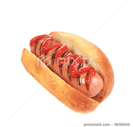 图库照片: hotdog with mustard and ketchup.