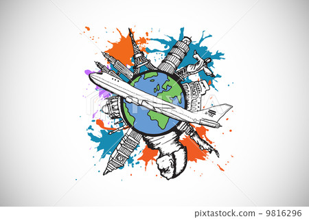 composite image of global tourism concept on paint splashes