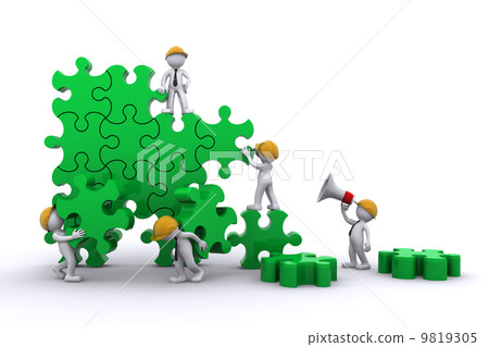 图库插图: business team work building a puzzle.