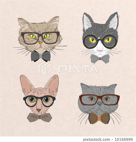 插图素材: collection of hipster cats