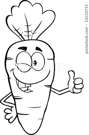 插图 black and white winking carrot cartoon character holding a