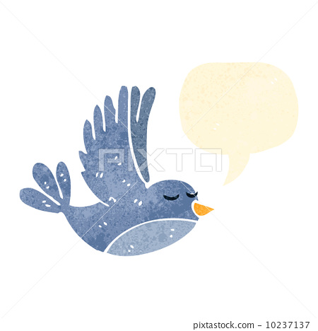 插图素材: retro cartoon flying bird with speech bubble