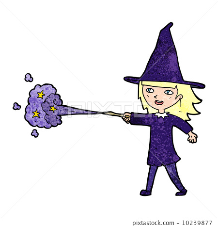 插图素材: cartoon witch girl casting spell