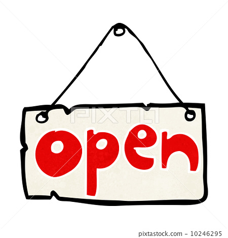 cartoon open shop sign