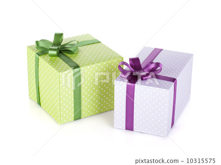 图库照片: two colorful gift boxes with ribbon and bow