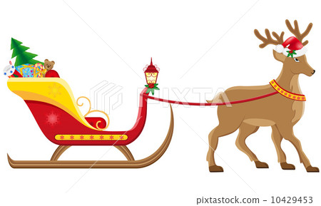 插图素材: christmassanta sleigh with reindeer vector