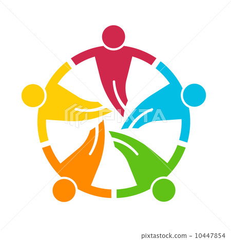 group of 5 people concept of unity, cooperation, collaboration