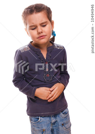 stock photo: sick little child girl in pain stomach, belly aches