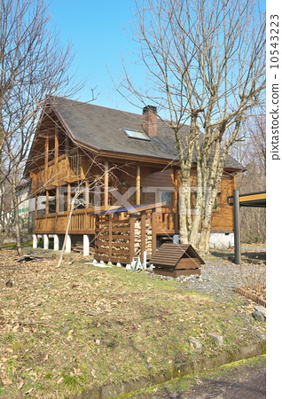 photo : summer resort, woodframe house, log house