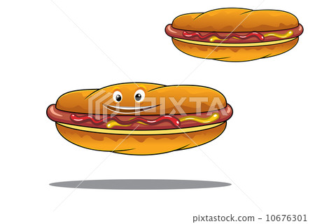 stock illustration: two hotdogs with mustard and ketchup