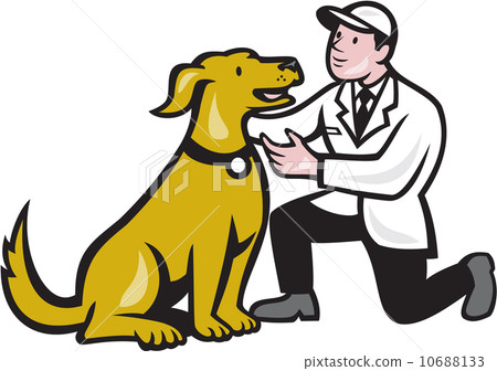 veterinarian vet kneeling with pet dog cartoon