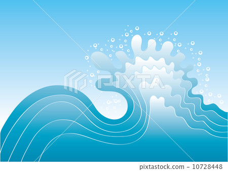 插图素材: wave in ocean.water nature background with sun.