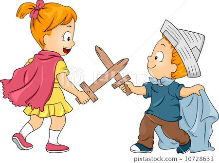 插图素材: kid siblings playing swordfight