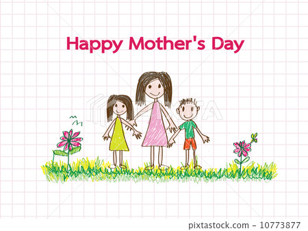 插图素材: happy mothers day card with family cartoons in