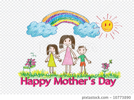 插图素材: happy mothers day card with family cartoons in