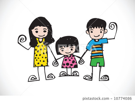 插图: kids drawing happy family picture