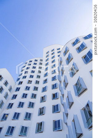 white house with blue windows, modern architecture