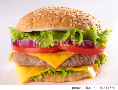 图库照片: beautiful and juicy burger close-up.