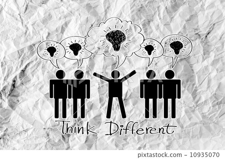 think different,think different广告 插图素材: people icons think different idea design on crumpled