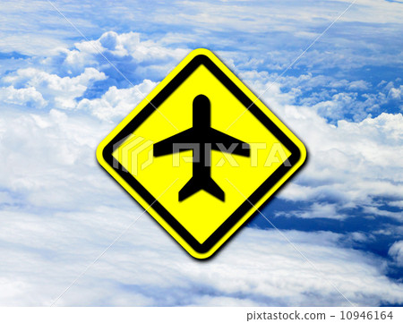 插图素材: airplane airport sign on blue sky