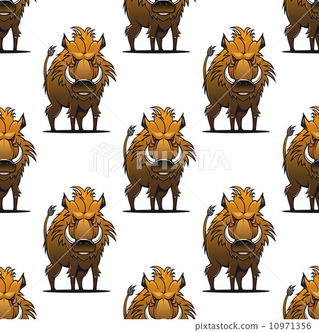 插图素材: fierce angry wild boar or warthog seamless pattern