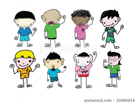 stock illustration: set of cute man and young boys cartoon