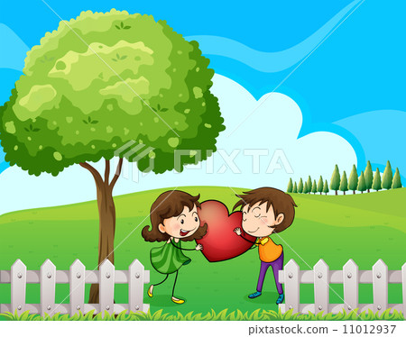 插图素材: a couple at the hilltop near the wooden fence