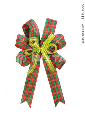 图库照片: red and green christmas gift plaid bow