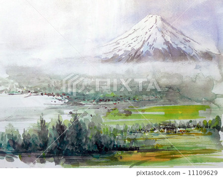 富士素描日本景点水彩画 首页 插图 日本风景 山梨 富士山 富士素描