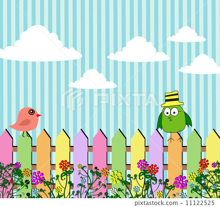 插图素材: birds with bubbles speech and garden fence nature 查看