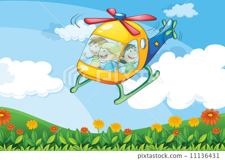 图库插图: a helicopter flying with kids