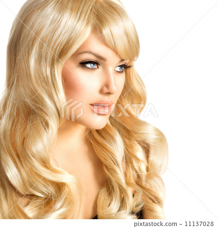 beautiful girl with long curly blon  hair