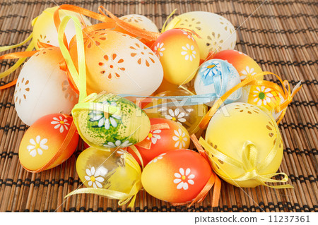 bright color easter eggs with bows