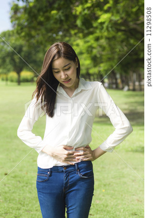 young woman with stomach ache