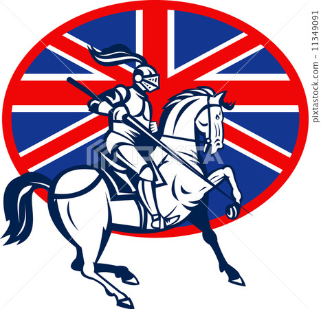 图库插图 knight on horse with lance and british flag