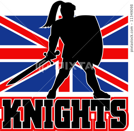 插图素材: knight with sword shield gb british flag