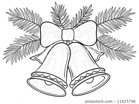 christmas bells and fir branches contours