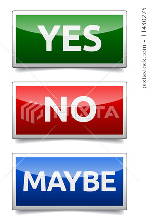 yes, no, maybe - three colorful sign with reflection and shadow