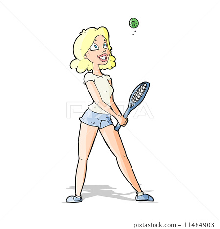 cartoon woman playing tennis 11484903