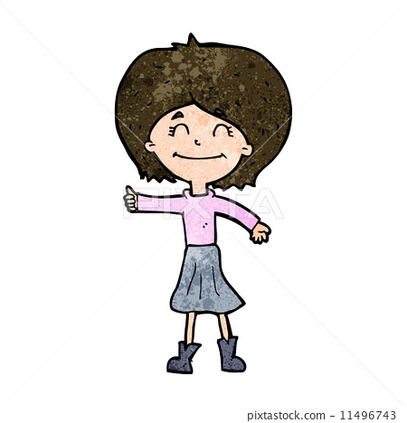 插图素材: cartoon happy girl giving thumbs up symbol