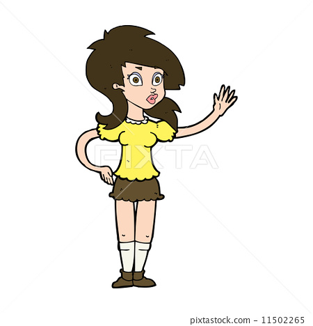 cartoon pretty woman waving for attention 11502265