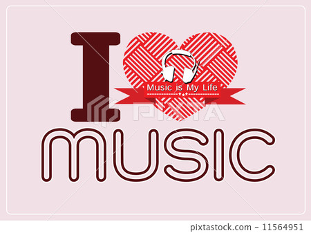 插图素材: i love music and music is my life word font type with