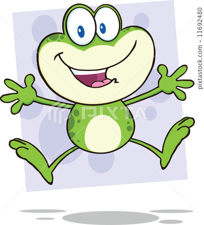 图库插图: green frog cartoon character jumping