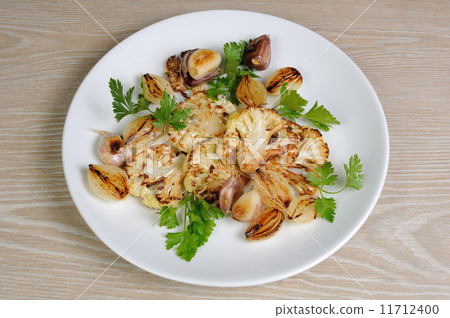 stock photo: warm appetizer of fried pieces of cauliflower with