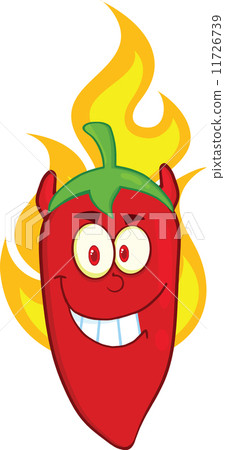 图库插图 red chili pepper devil cartoon character on fire